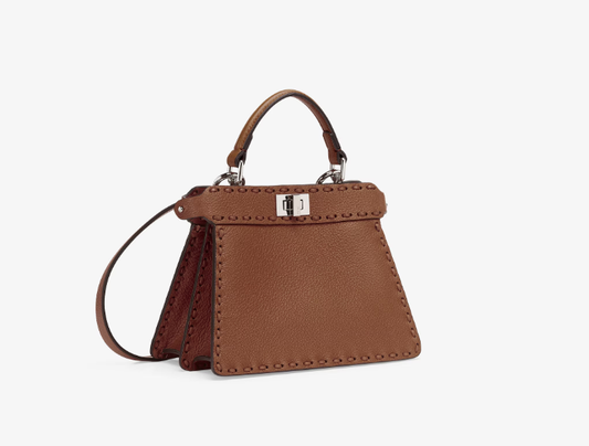 Cuero | Peekaboo ISeeU Petite Brown Selleria bag with 306 hand-sewn topstitches
