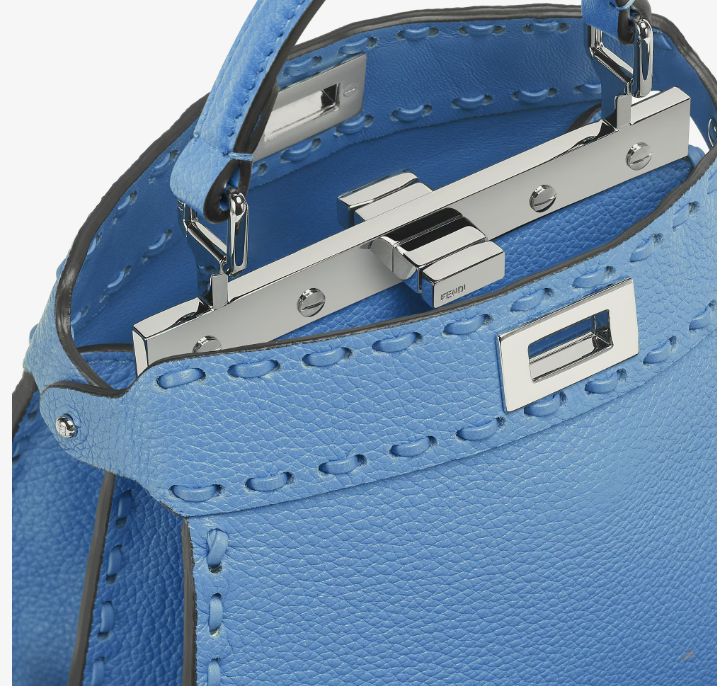 Cuero | Peekaboo ISeeU Petite Blue Selleria bag with 306 hand-sewn topstitches