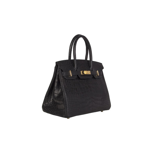 Cuero | Black Matte Crocodile Birkin Bag