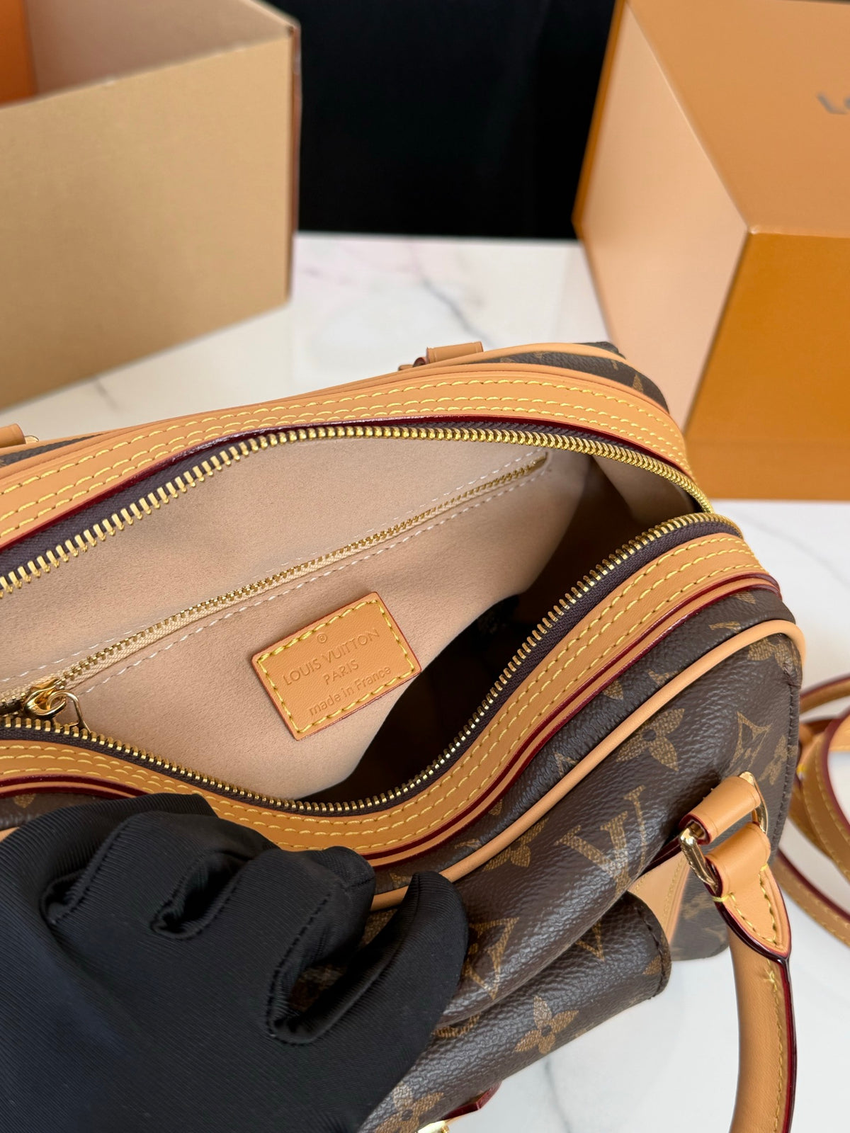 Cuero | Signature Monogram Bowling Top Handle Bag - Brown Monogram