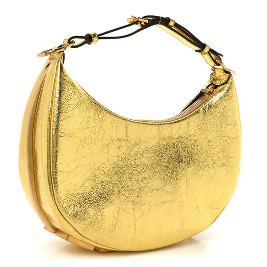 Cuero | Laminated Craquele Lambskin Small Fendigraphy Hobo Gold