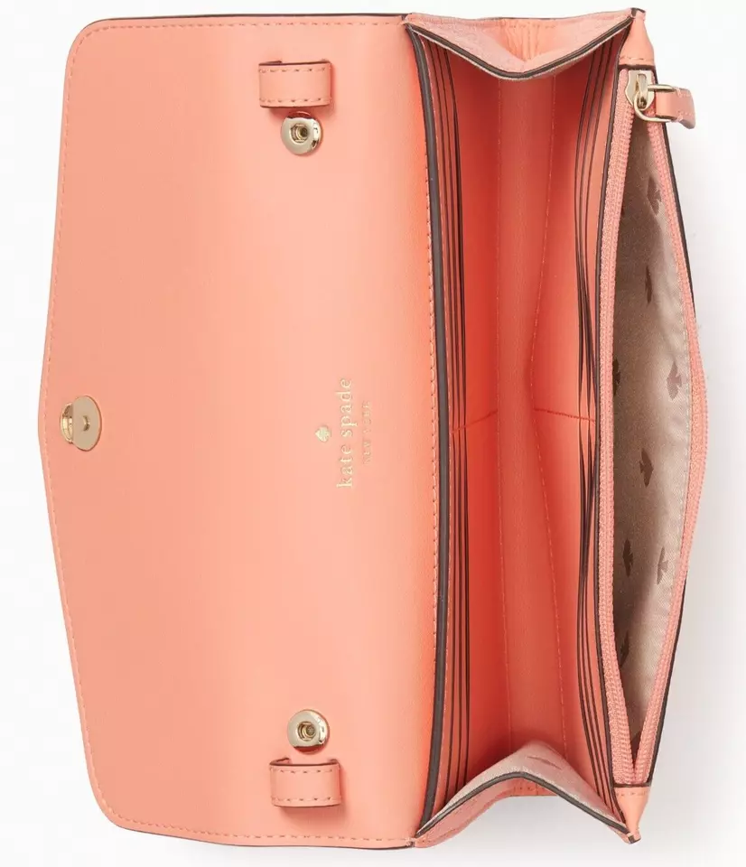 Cuero | Original Kate Spade Marti Leather Flap Wallet Crossbody Peach Orange
