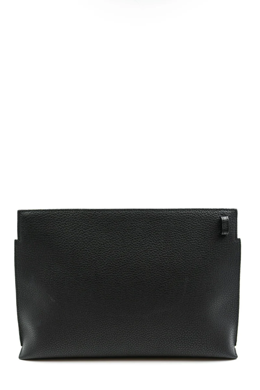 Cuero | black grained leather logo clutch