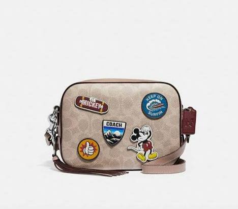 Cuero | X Disney Jamie Camera Bag In Signature Canvas With Patches CC151 Bag Gold Khaki Multi