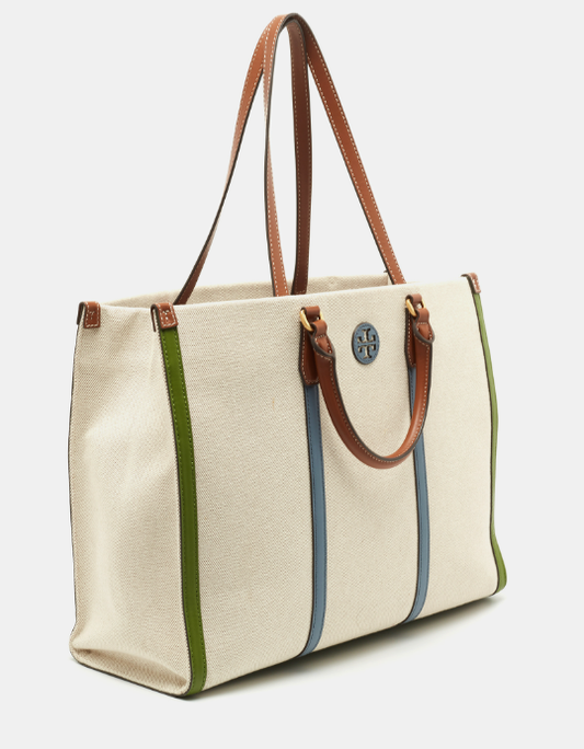 Cuero | Beige Canvas and Leather Blake Shopper Tote