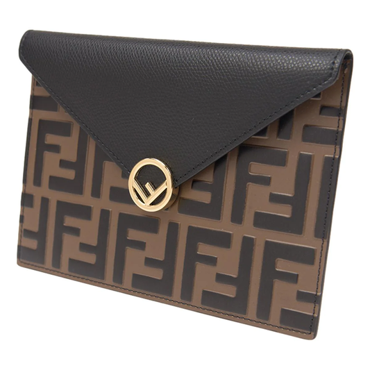 Cuero | F is Black Brown Embossed Leather Flat Pouch