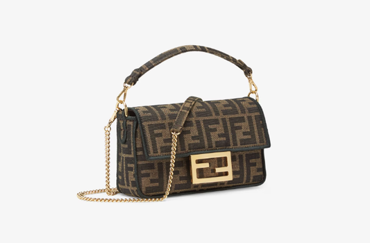 Cuero | Baguette Mini Brown FF jacquard fabric bag