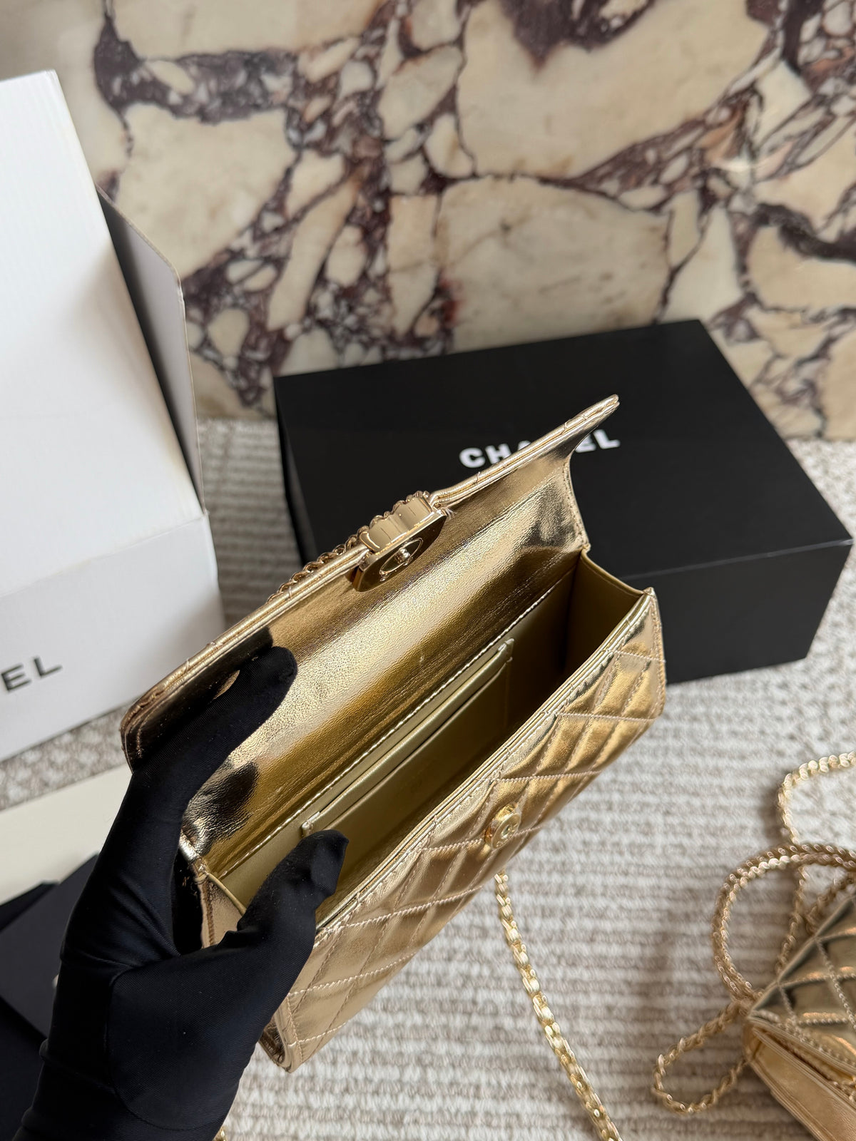 Cuero | Mini Quilted Top Handle Flap Bag - Metallic Gold