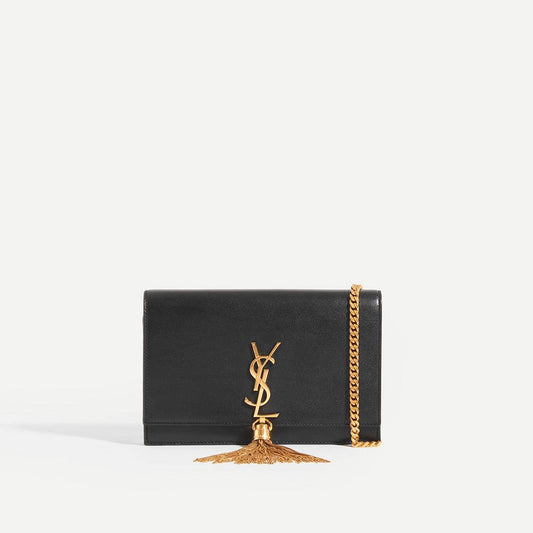 Cuero | Small Kate Tassel Chain Wallet in Black