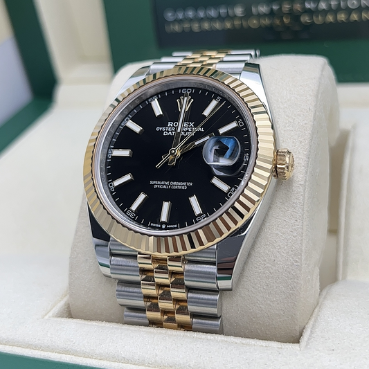 Cuero | Datejust 41mm Yellow Gold Bright Black Dial Ref: 126333