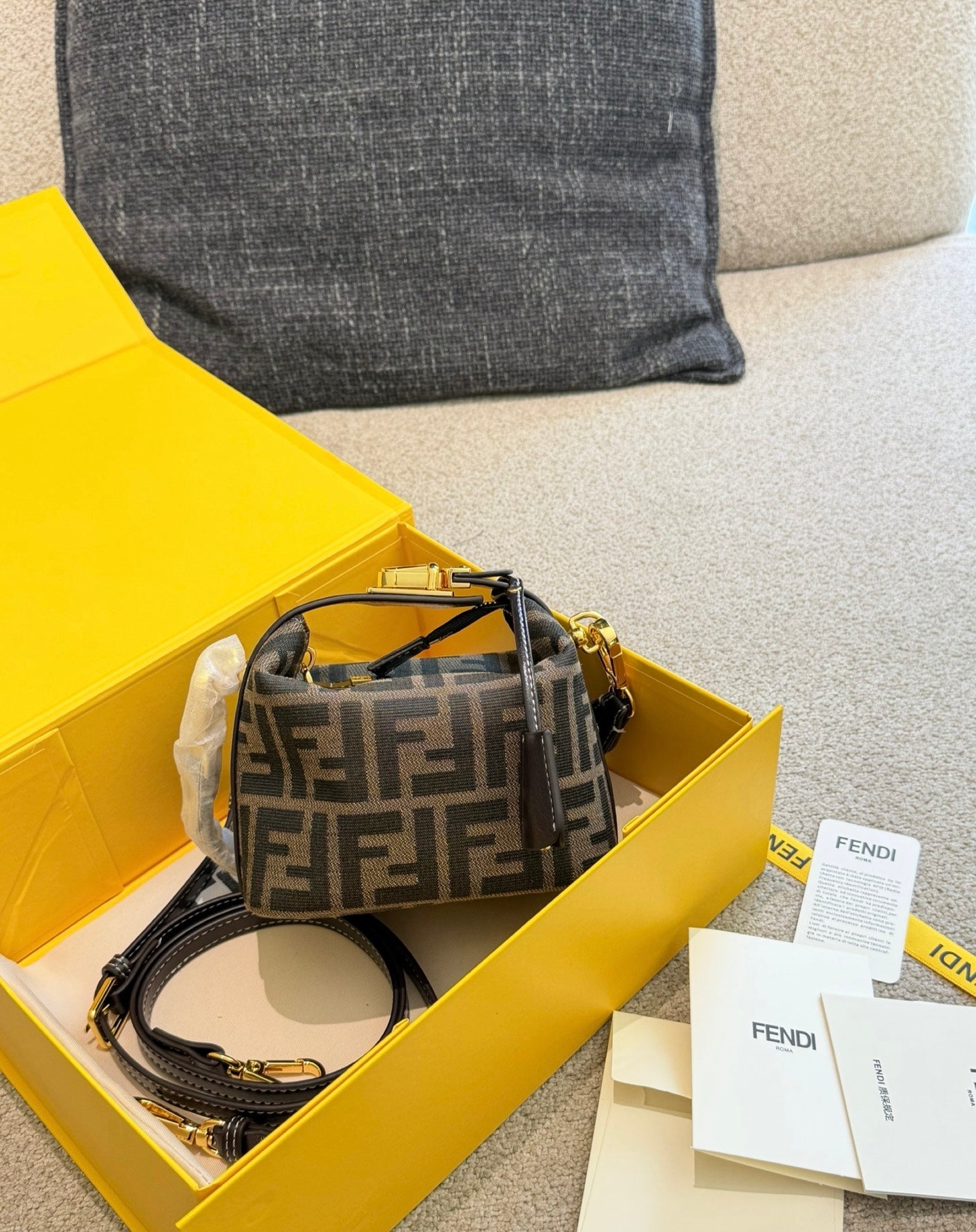 Cuero | FF Monogram Mini Boston Bag Brown