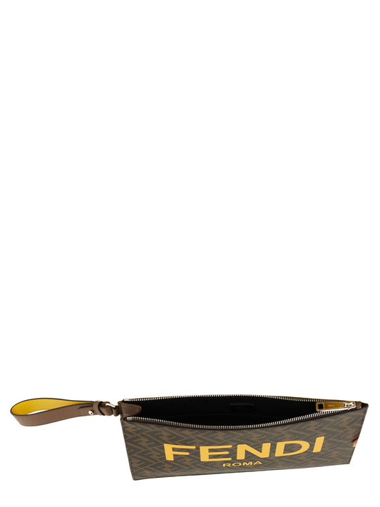 Cuero | Flat Pouch In Roma Logo Calf Leather