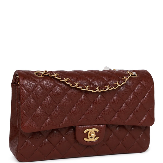 Cuero | Classic Quilted Double Flap Medium Burgundy Leather Shoulder Bag