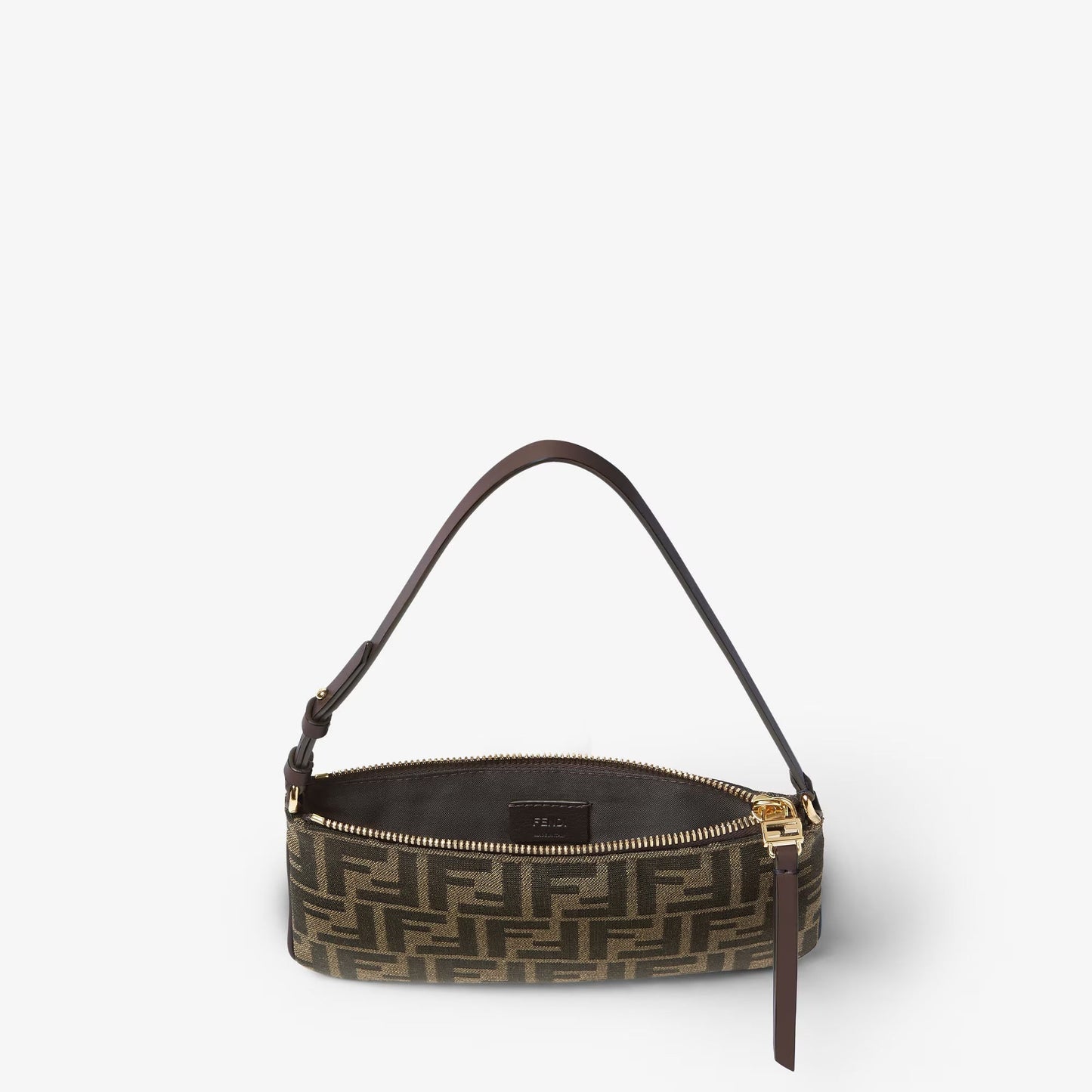 Cuero | Flat Baguette Pouch Tobacco brown FF jacquard fabric pouch