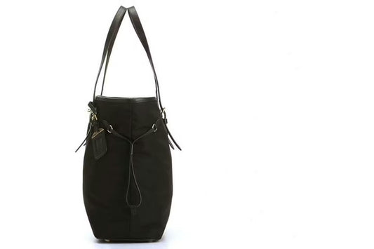 Cuero | Tessuto Nylon Saffiano Leather Black Top Zip Tote Bag