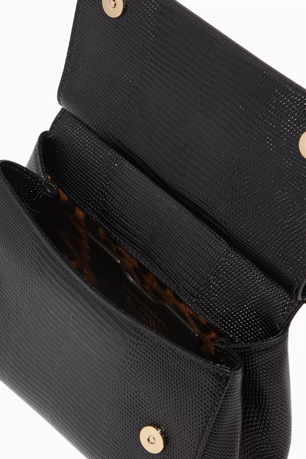 Cuero | Black Small Miss Sicily Iguana Leather Bag