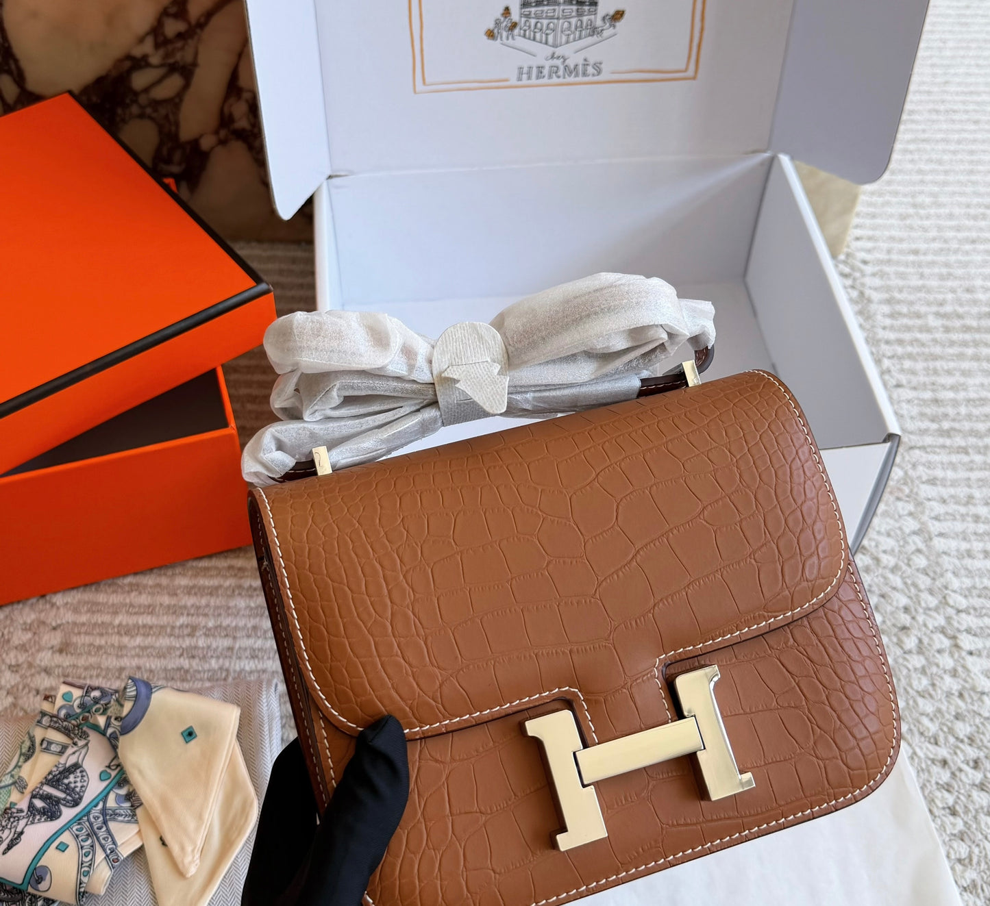 Cuero | Croc-Embossed Leather Flap Bag