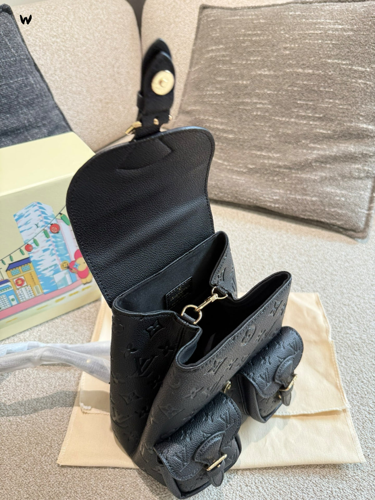 Cuero | Embossed Monogram Dual Pocket Mini Backpack - Black