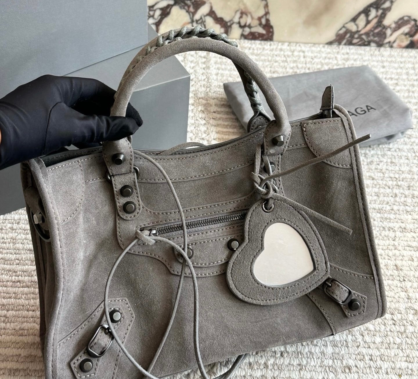 Cuero | Suede Structured Top Handle Bag