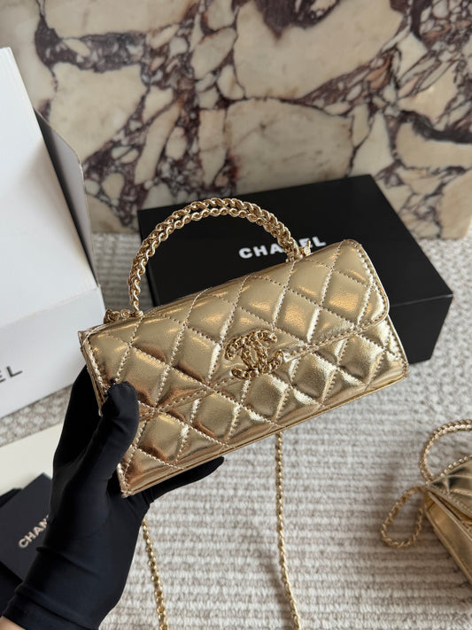 Cuero | Mini Quilted Top Handle Flap Bag - Metallic Gold