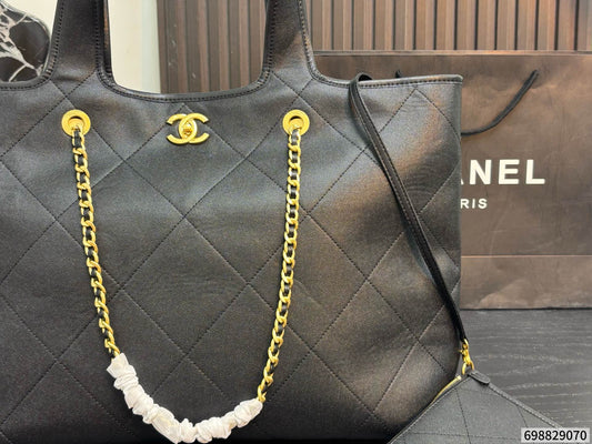 Cuero | Quilted Chain Shopper Tote Bag - Noir Black