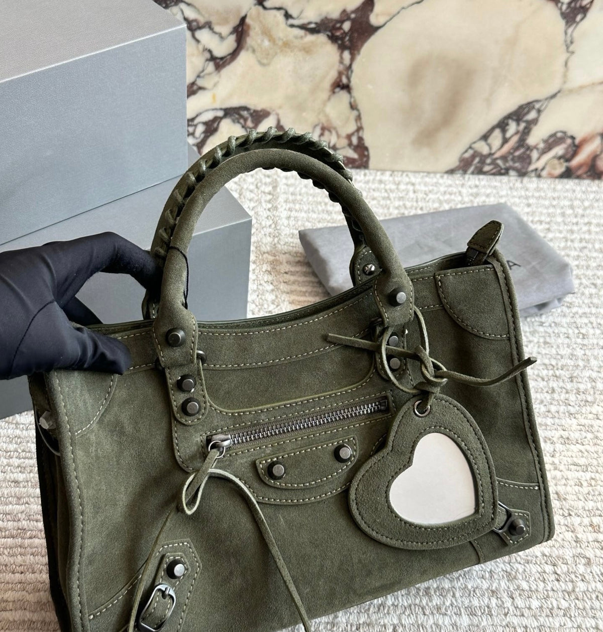 Cuero | Suede Structured Top Handle Bag