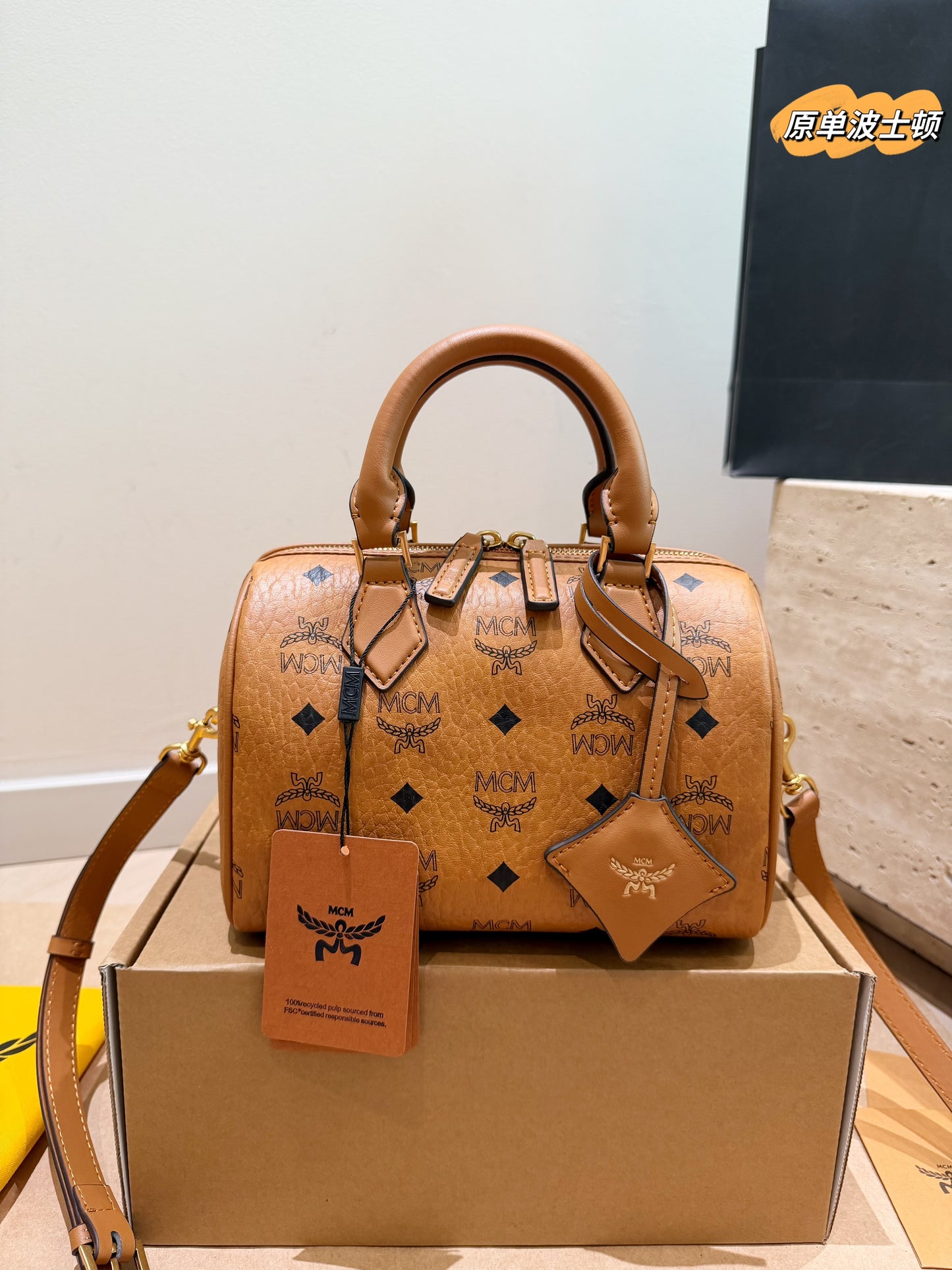 Cuero | Monogram Boston Bag Camel