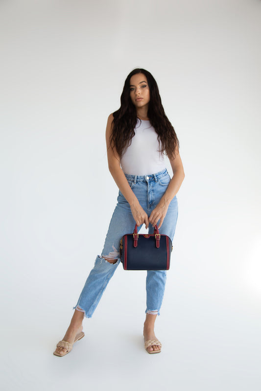 Cuero | Monogram Two-Tone Barrel Leather Crossbody Bag