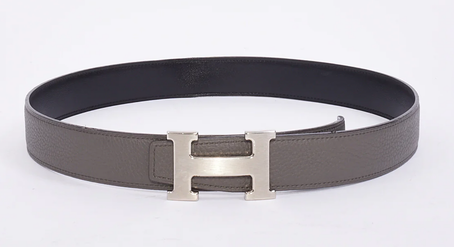 Cuero | Grey & Black Leather Brushed Silver Buckle H Belt