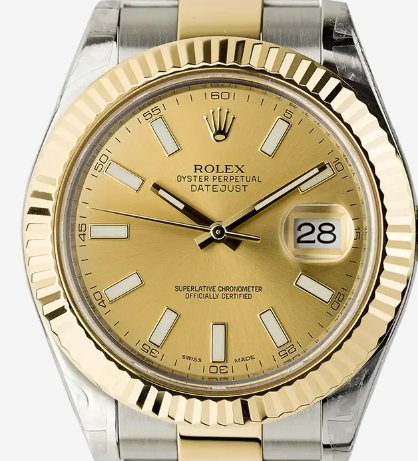 Cuero | DateJust II 41mm Steel/Gold Champagne/Index Oyster 116333