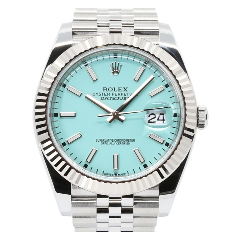 Cuero | Datejust 41 White Gold/Steel Custom Turquoise "Tiffany" Index Dial Fluted Bezel Jubilee Bracelet 126334