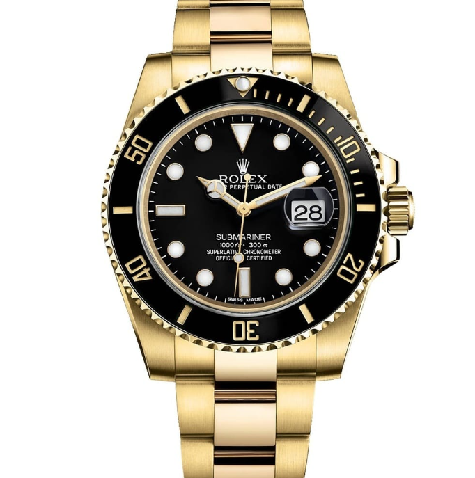 Cuero | OYSTER PERPETUAL SUBMARINER CERAMIC BEZEL WATCH BLACK WITH STAINLESS STEEL GOLD BELT