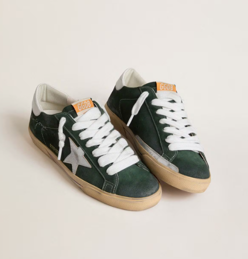 Cuero | Men's Super-Star in green suede with silver metallic leather star and leather heel tab