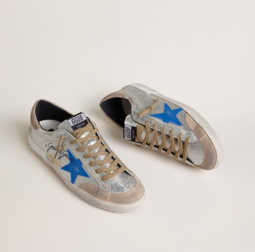 Cuero | Men's Super-Star LTD in silver metallic suede with leather star and suede heel tab