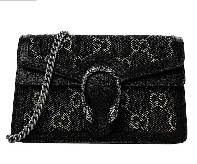 Cuero | Dionysus Black GG Denim Super Mini Crossbody Clutch Bag