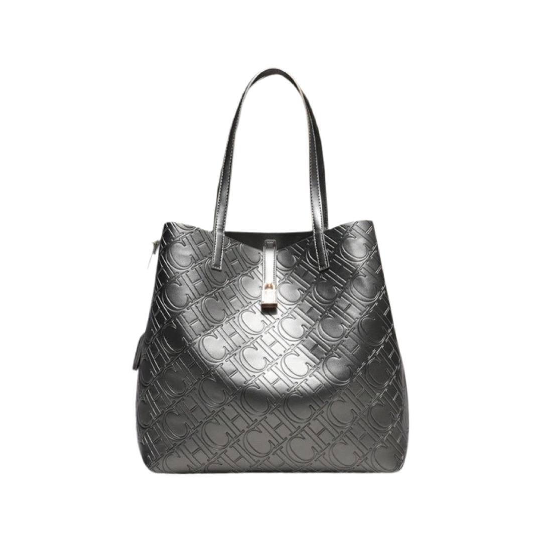 Cuero | Monogram Embossed Leather Large Locked Tote Bag