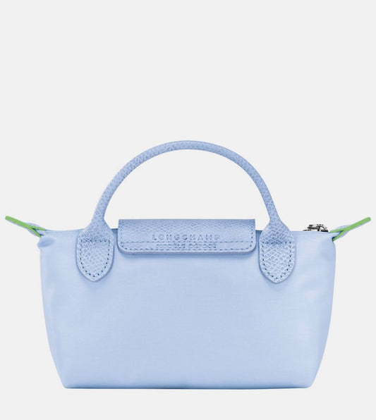 Cuero | Long Champ Le Pliage Mini Baby blue Pouch With Handle