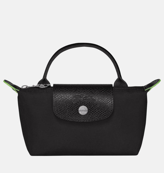 Cuero | Long Champ Le Pliage Mini Black Pouch With Handle