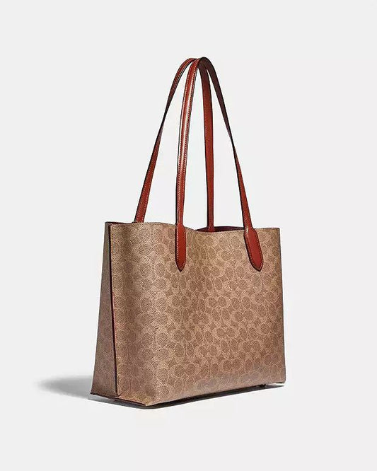 Cuero | Camel/Beige Signature Coated Canvas Willow Tote