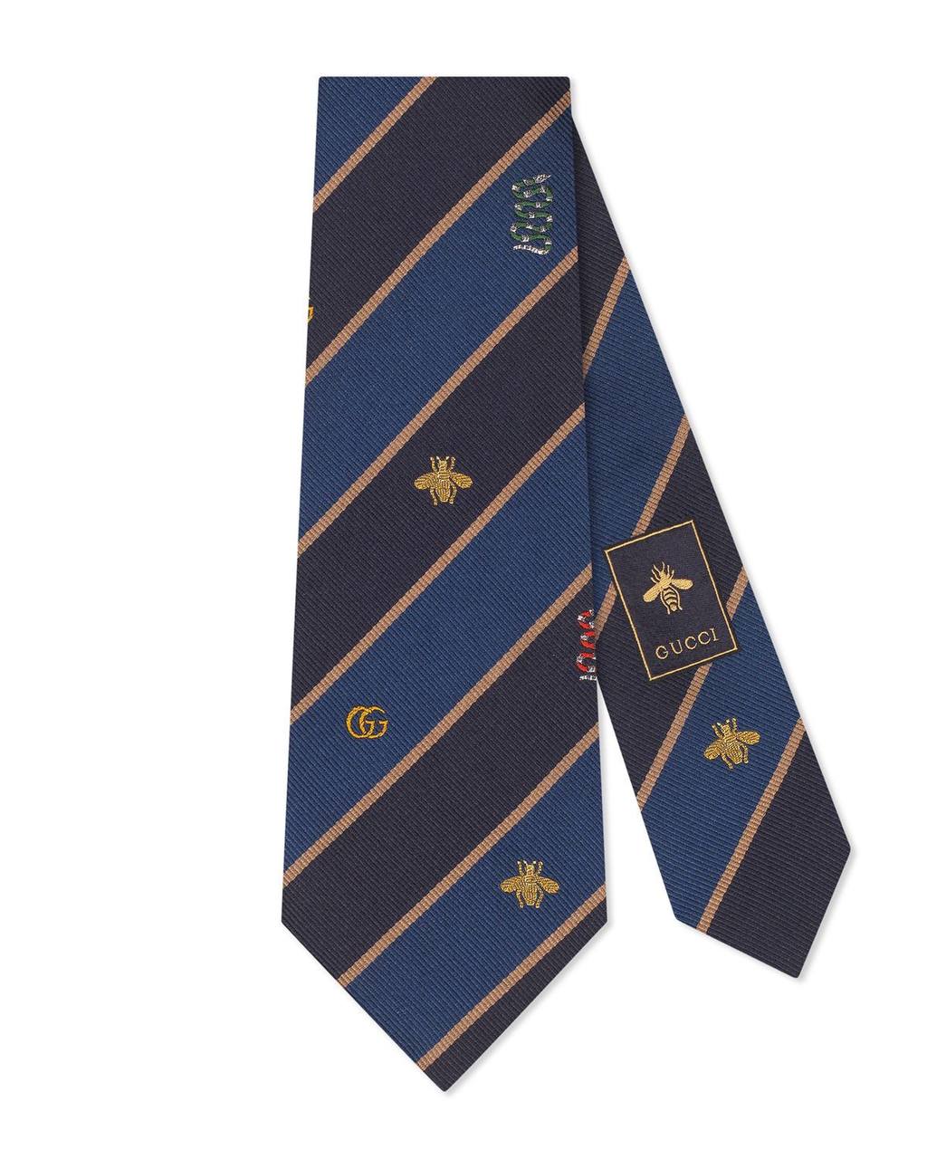 Cuero | stripe print motif detail tie - Blue
