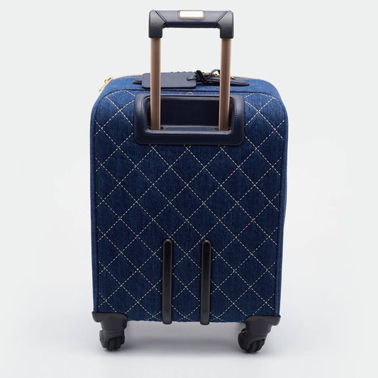 Cuero | Blue Quilted Denim and Leather Coco Case Trolley Luggage