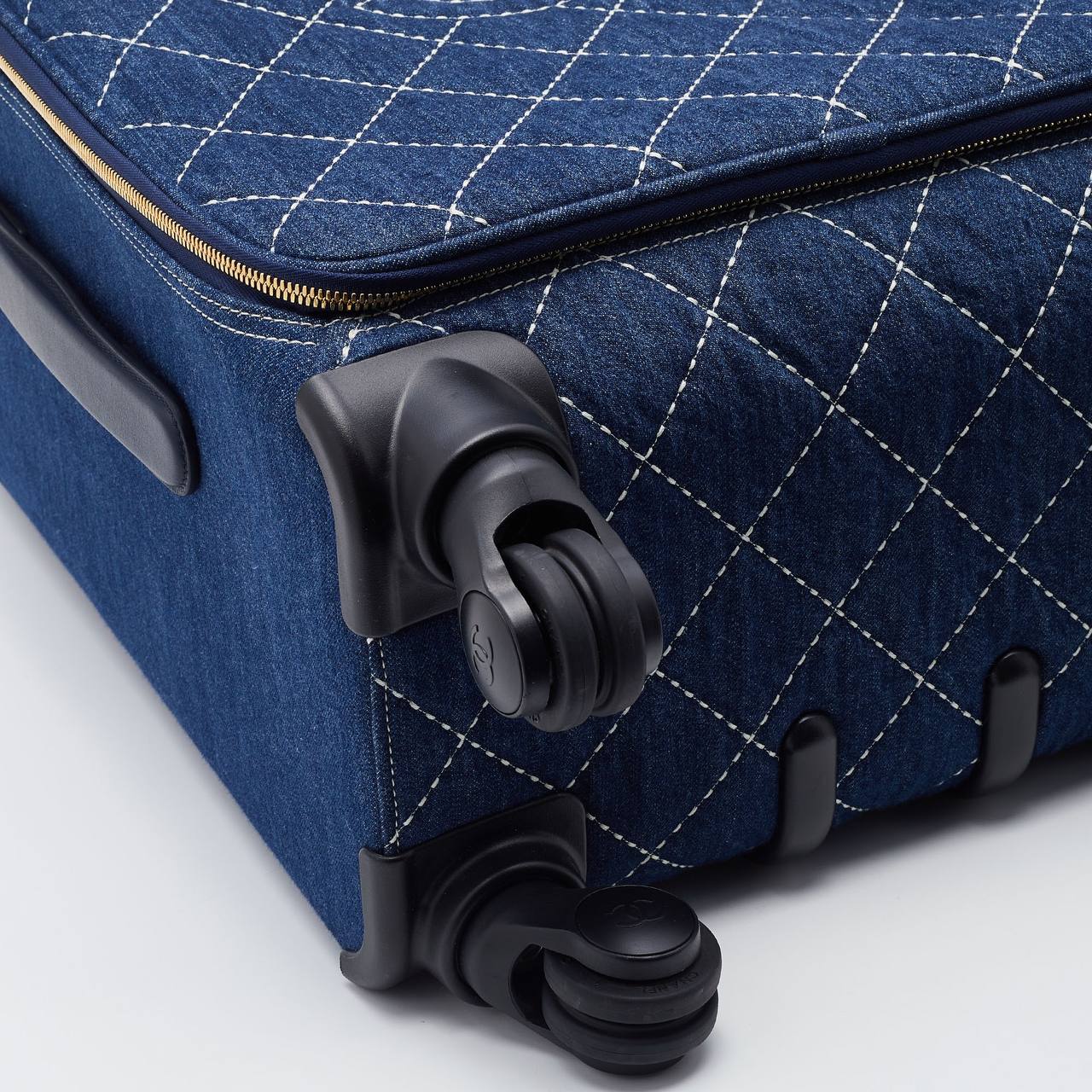 Cuero | Blue Quilted Denim and Leather Coco Case Trolley Luggage