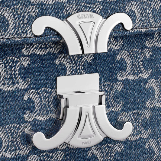 Cuero | CHAIN SHOULDER BAG CLAUDE IN DENIM WITH TRIOMPHE ALL-OVER