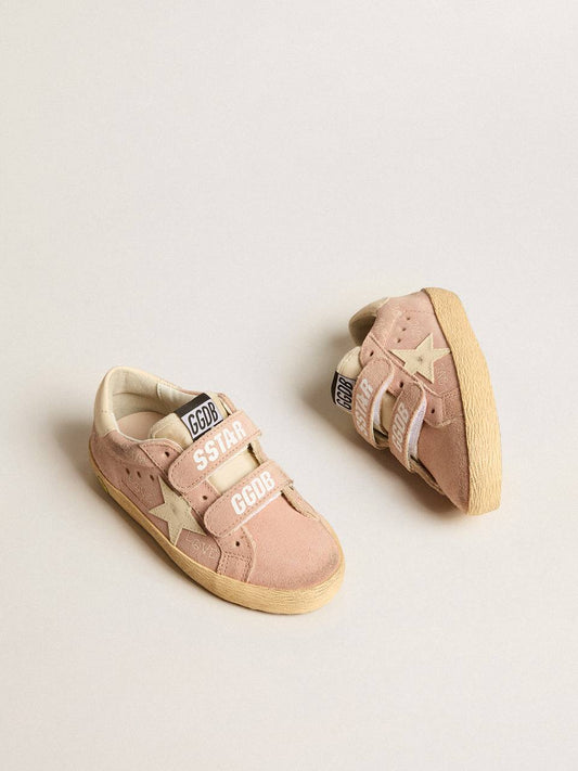 Cuero | Old School Young in pink suede with cream leather star and heel tab