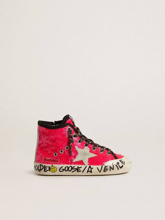 Cuero | Junior Francy in sequins with ice-gray suede star and animal-print laces