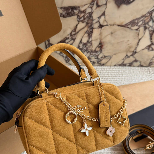 Cuero | Quilted Suede Mini Top-Handle Bag