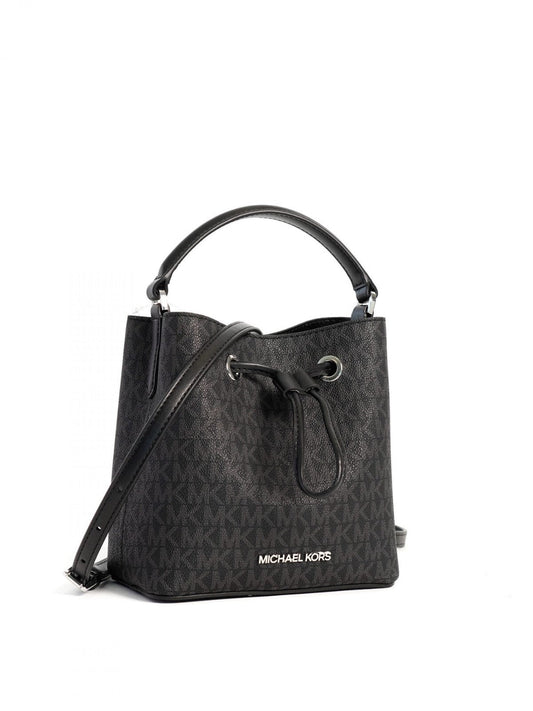 Cuero | SURI Small Logo Bucket Crossbody Black Signature Canvas