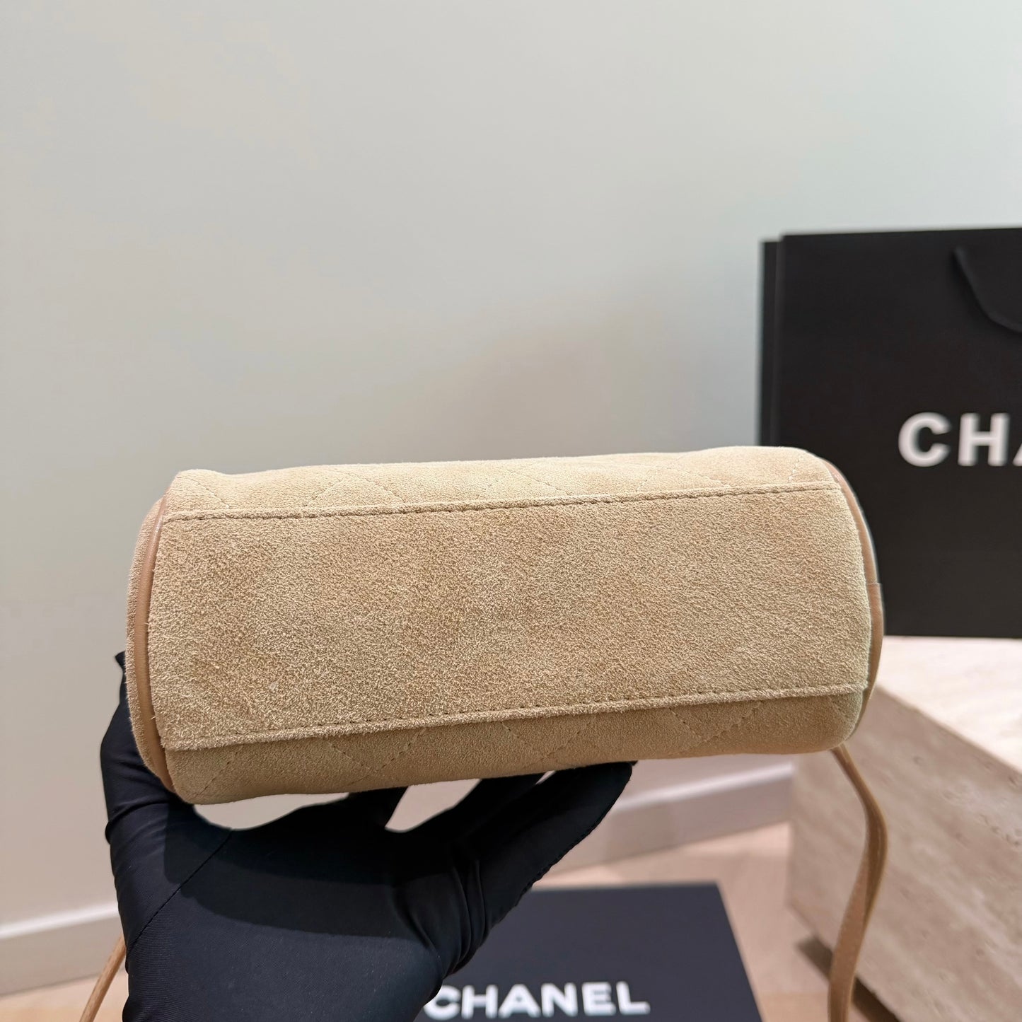 Cuero | Quilted Suede Mini Bowling Bag