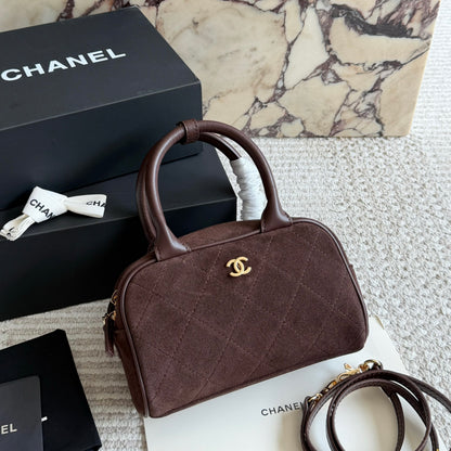 Cuero | CC Quilted Suede Bowler Top Handle Bag