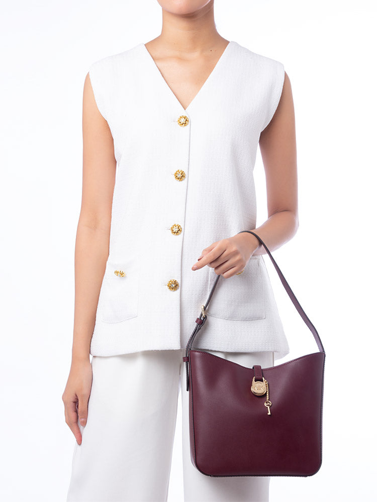 Cuero | Lyra Leather Small Bucket Bag Oxblood